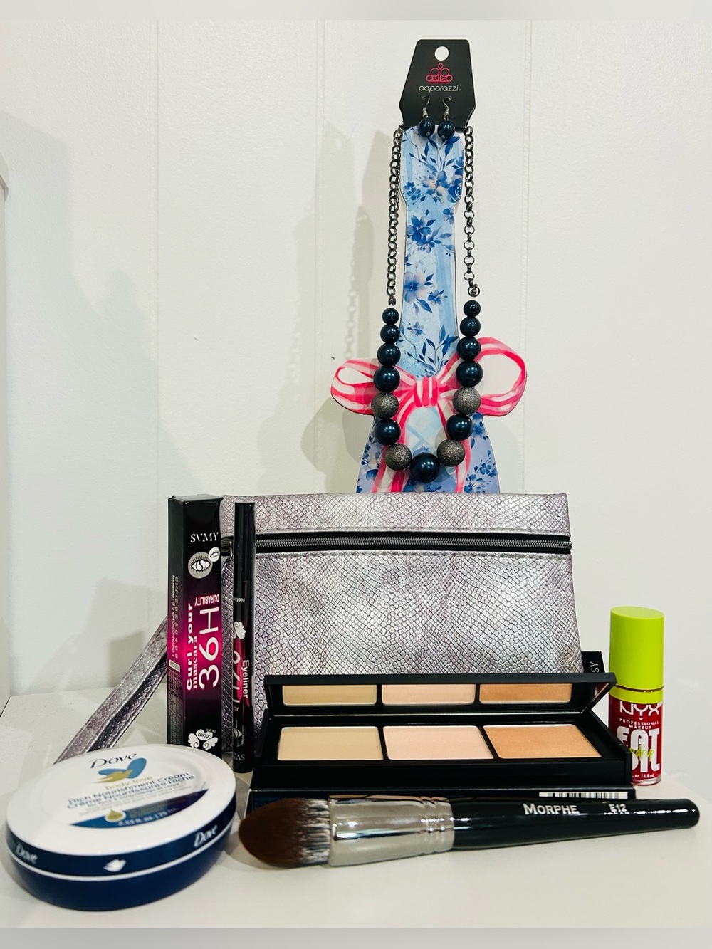 Ipsy Snakeskin Print Cosmetic Case and Beauty Bundle